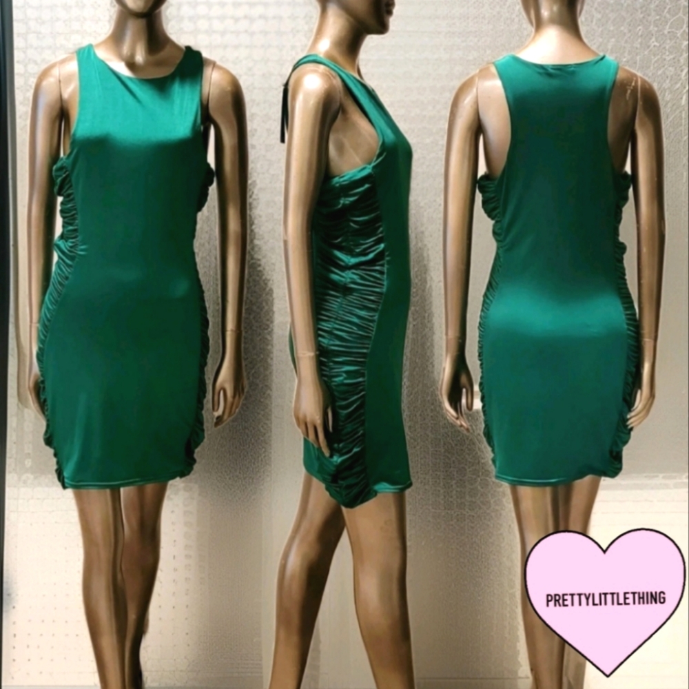 NWT PLT Green Slinky Racer Neck Ruched Side Bodycon Dress Sz 8